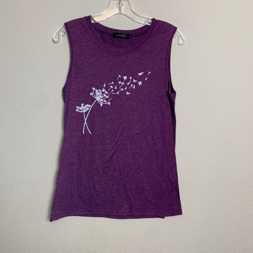 Luxveer Purple Dandelion Tank Top Small Soft Stretch